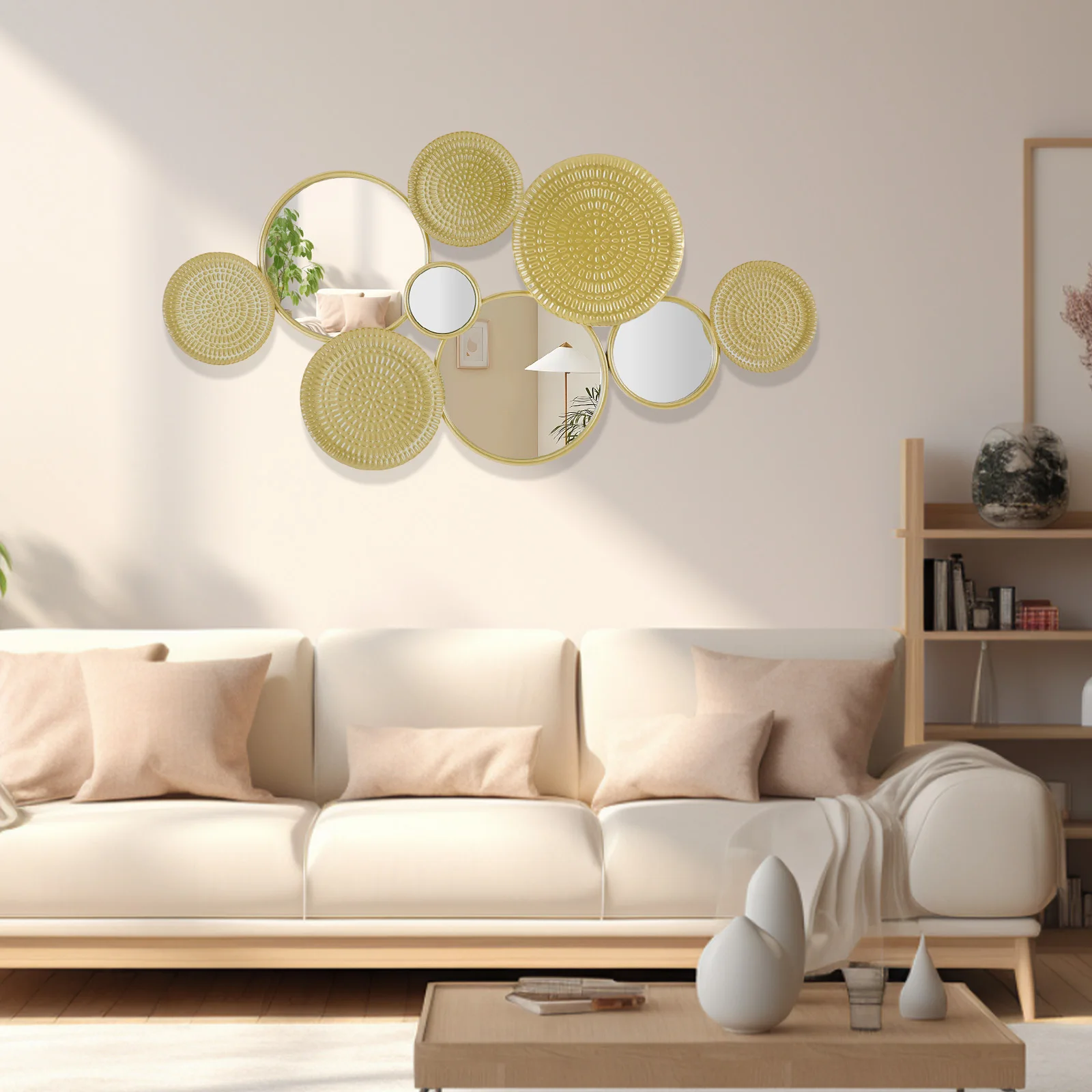 

Round Retro Metal Wall Decor Mirror, Stylish Wall-Mounted Decorative Mirror, Iron with Smooth Edges, Adds Elegance to Any Space