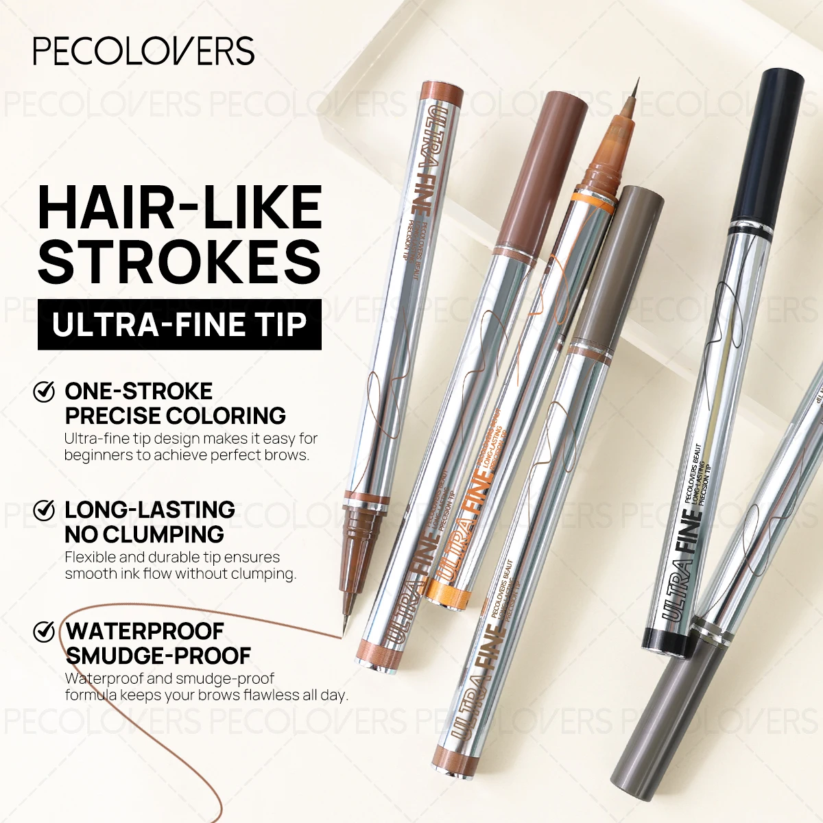 4-Way Slanted Eyebrow Pencil, Waterproof, Sweatproof, Long-Lasting, Non-Blending, Comfortable to Touch, Easy to Carry