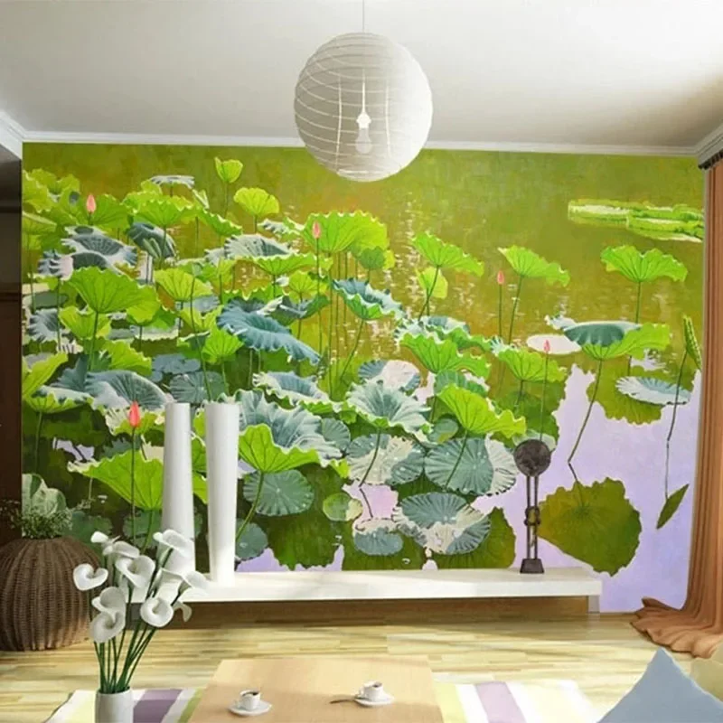 Custom Mural Wallpaper 3D Stereo Lotus Pond Nature Scenery Background Wall Painting Living Room TV Sofa Study Papel De Parede 3D