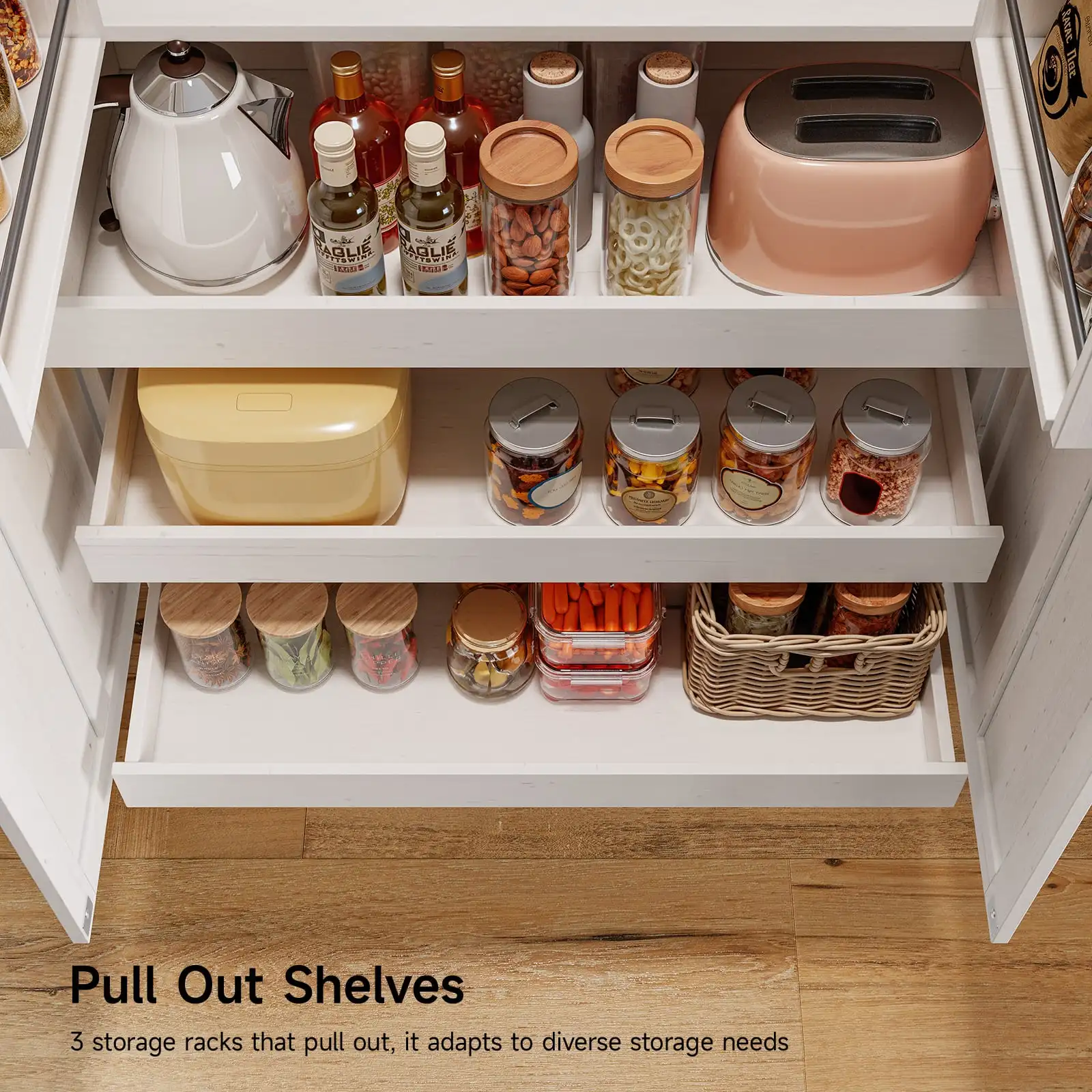 خزانة مخزن المطبخ ذات 6 أبواب، خزانة تخزين مع أرفف، مخزن قائم بذاته للمزرعة بطول 71 بوصة للمطبخ