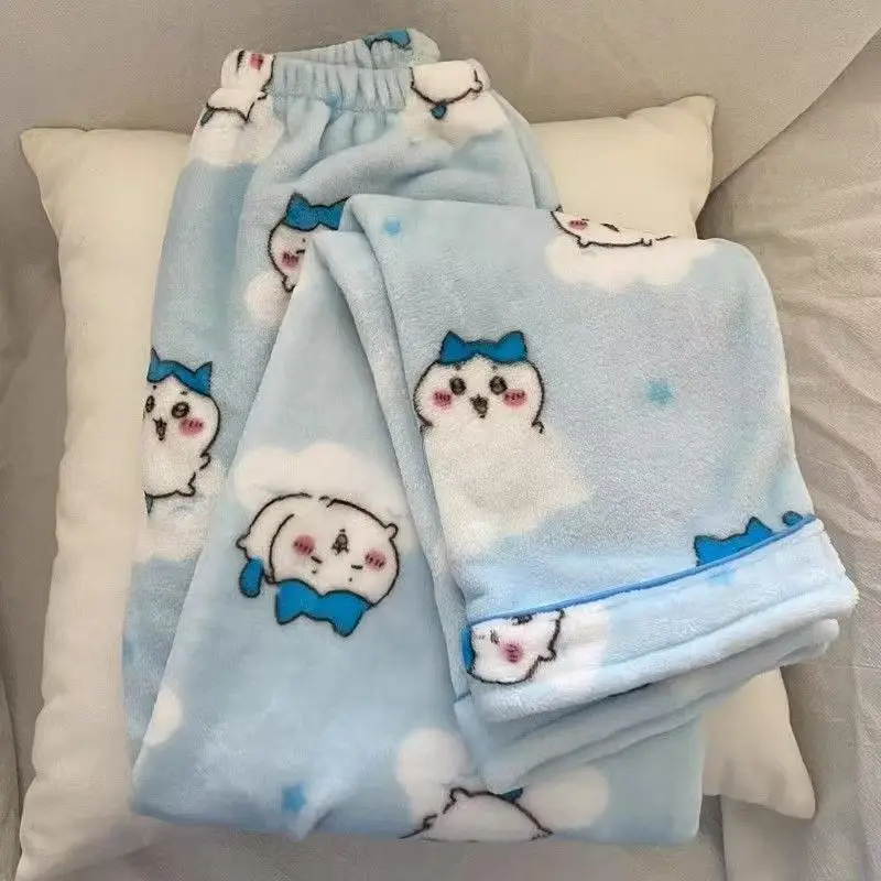 Пижамы Hachiware с героями мультфильмов для девочек, зимние бархатные утолщенные теплые милые пижамные комплекты Usagi, домашняя одежда Hello Kitty, 2 шт.