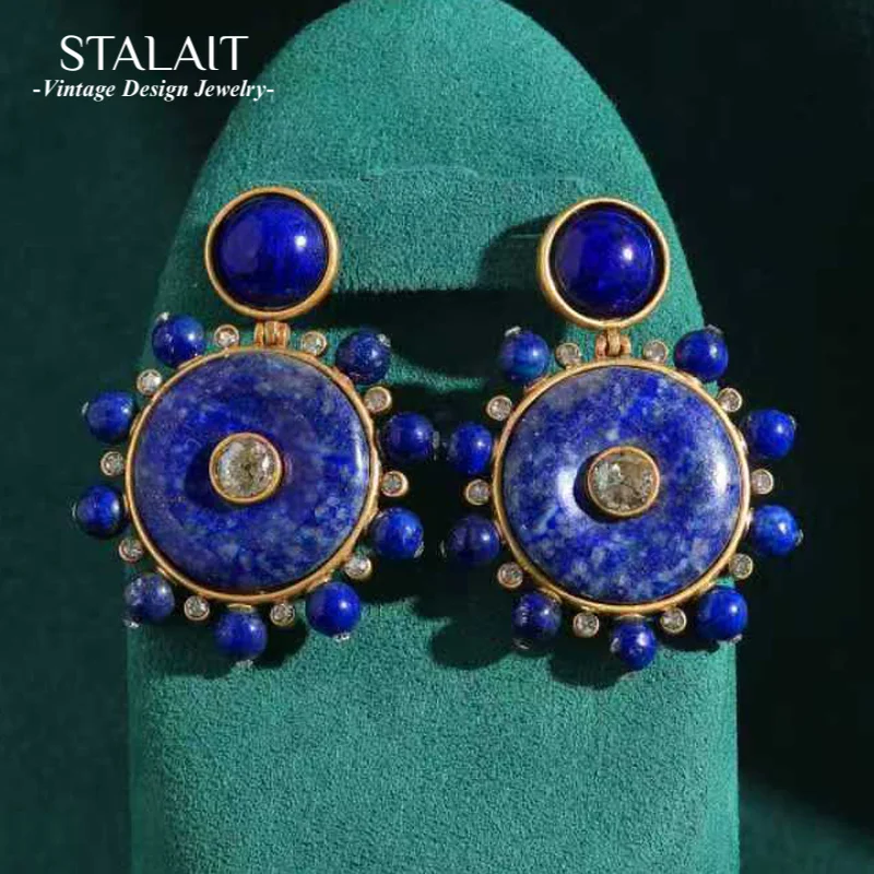

Vintage Drop Dangle Statement Earrings Woman 2025 Sapphire Blue Disc Luxury Designer Brands Charm Antique Jewelry Accessories