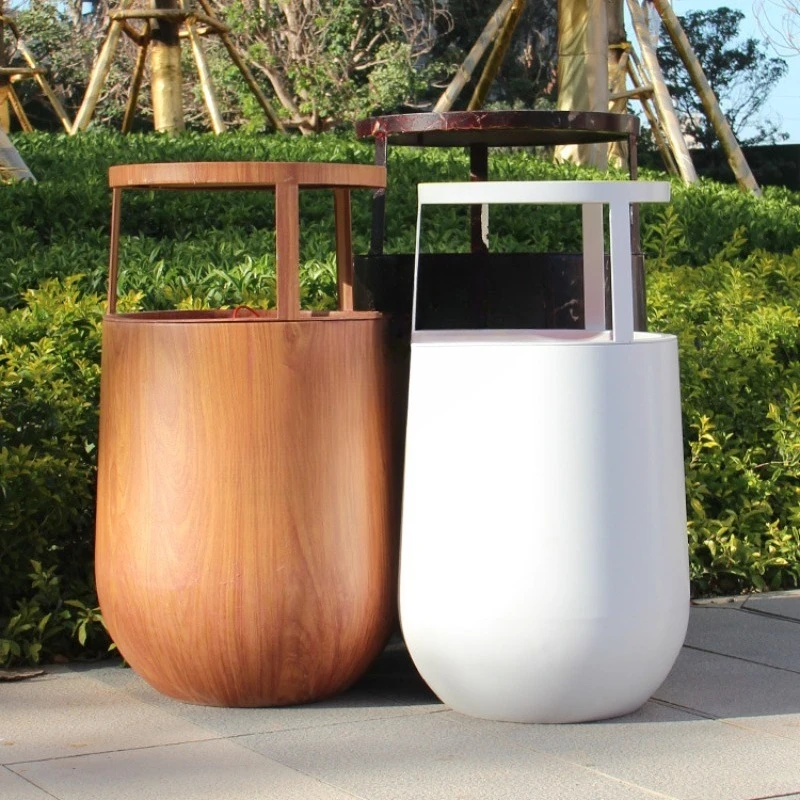 Turn wood grain stainless steel sorting trash can metal leather box