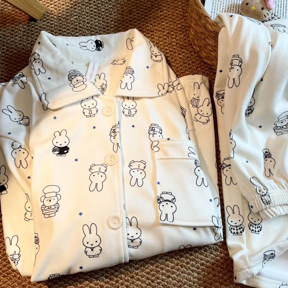 

Kawaii Miff Pajama Women Autumn Winter Long Sleeved Pants Cartoon Cute Y2K Girl Home Clothing Two-piece Set Girl's Gifts Toys