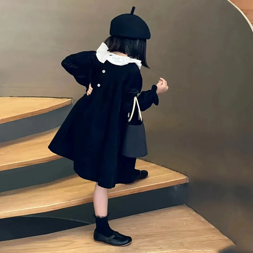 3-12 Years Kids Corduroy Dresses for Girls Black Loose Casual Dress Toddler Children Fall Princess Dress Girl Full Outfits 6 8 9