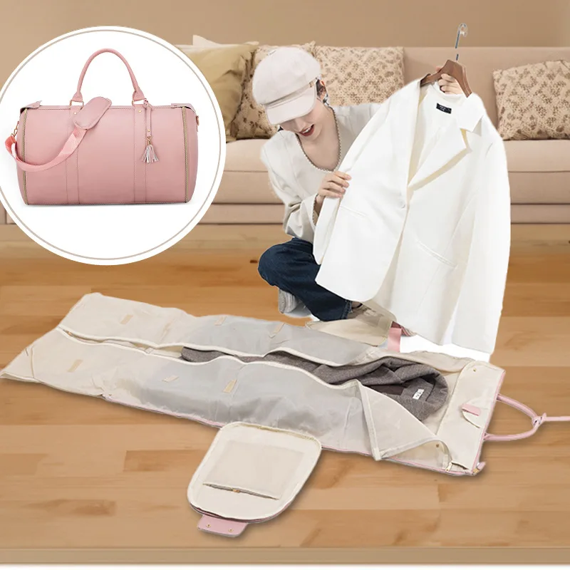 

Fashion Large PU Folding Suit Storage Bag Women High Capacity Luggage Handbag Travel Sport Outdoor Multi Function Organizer ita