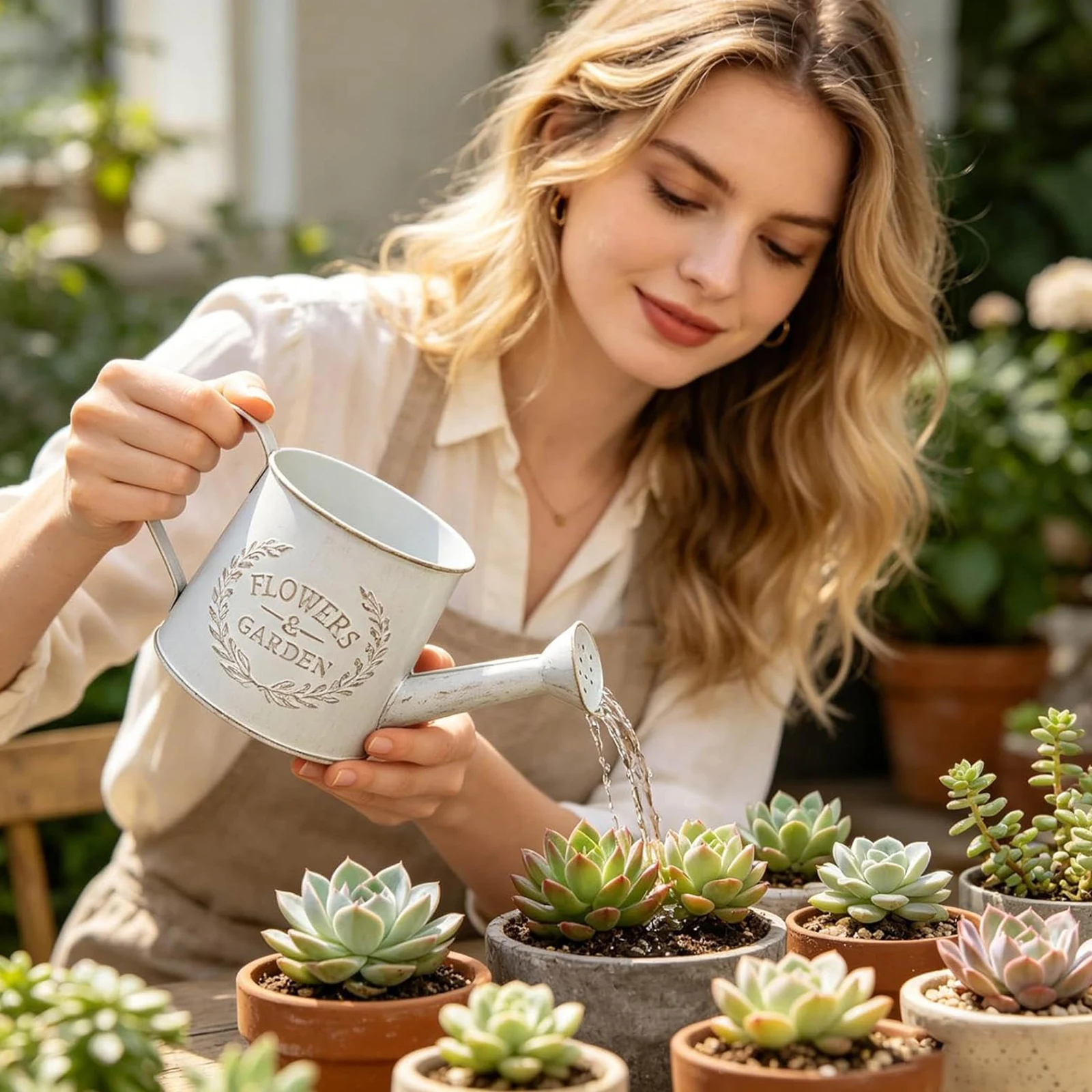 Small Garden Sprinkling Can with Handle Metal Garden Watering Can Galvanized Metal Watering Can for Succulents and Indoor Plants
