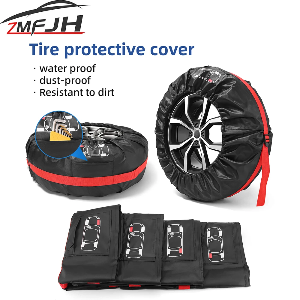 4PCS Universal Car Spare Tire Covers Case Tires Storage Bags Auto Wheel Tires Storage Bags Vehicle Tyre Waterproof Polyester Bag