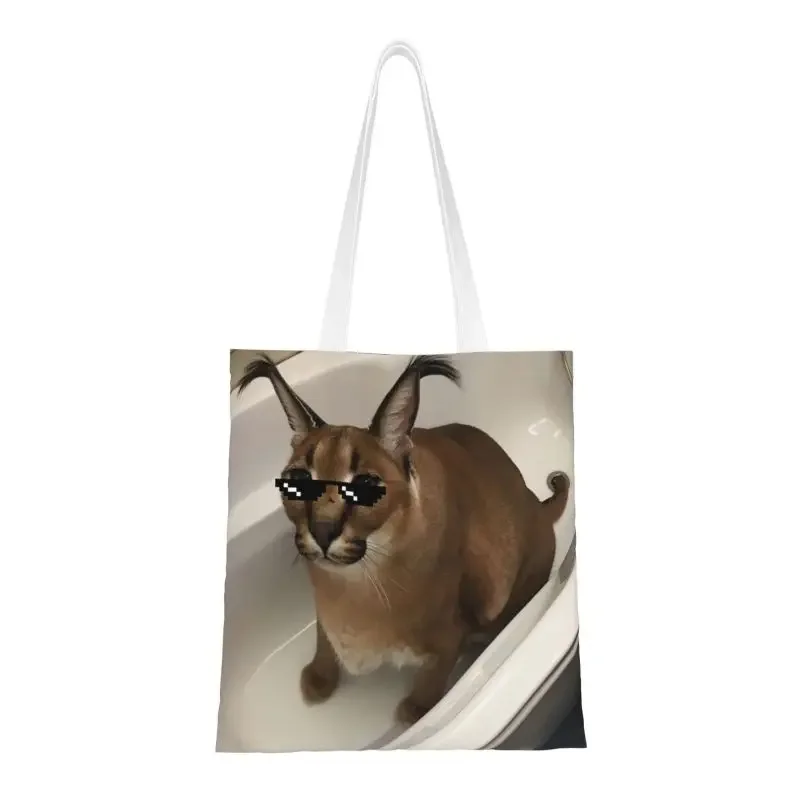 

Recycling Big Floppa In A Bathtub Meme Shopping Bag Women Shoulder Canvas Tote Bag Washable Grocery Shopper Bags