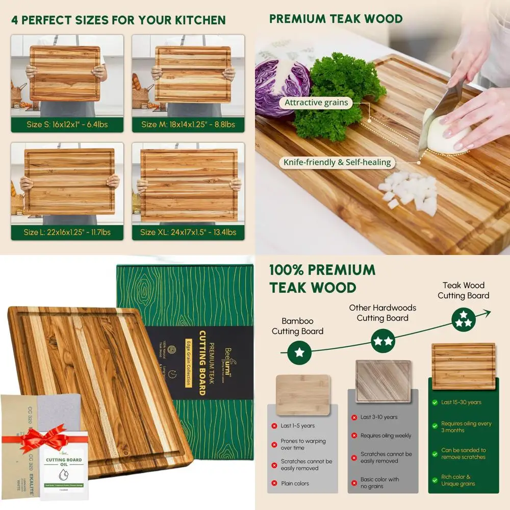 

Разделочная доска из тикового дерева 18x14 дюймов с канавкой для сока и ручками, прочная кухонная и сервировочная доска, идеальный рождественский подарок