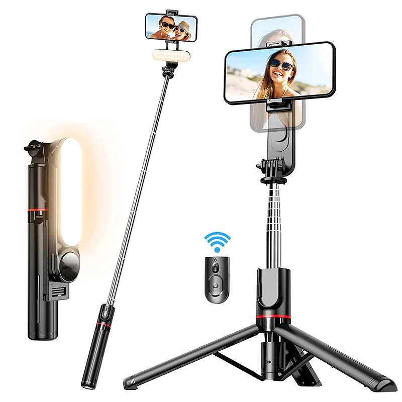 Bluetooth Wireless Selfie Stick Tripod With Fill Light Shutter Remote Control Portable Foldable Monopod For iPhone Smart Phone