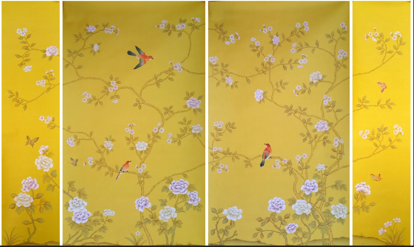 

Customized HAND-MADE silk Wallpapers Hand-Painted Flowers/Birds for Bedroom/Living/Study/Dining Room/Porch/Sofa/TV wallcovering