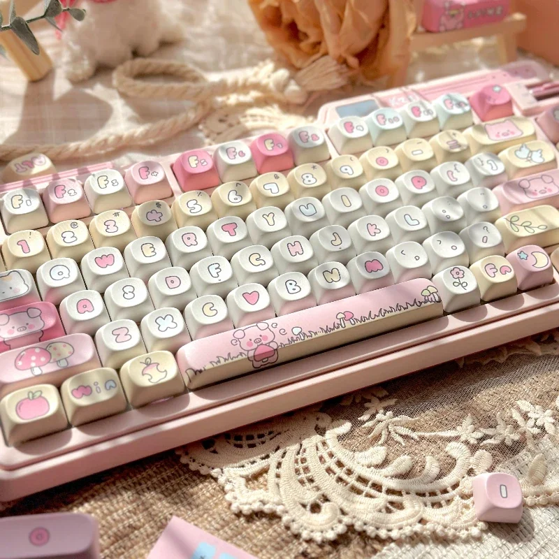 Pink Pig Tema Keycaps Set, Acessórios Teclado Mecânico, PBT, Sublimação, ROA Perfil, Presente