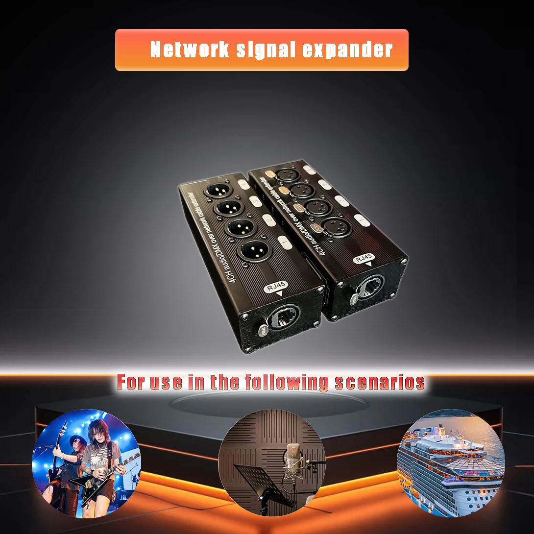 Extension de signal réseau numérique, conversion de lumière 4 XLR, câble réseau numérique vers distribution de signal analogique, boîte de transmission audio et vidéo