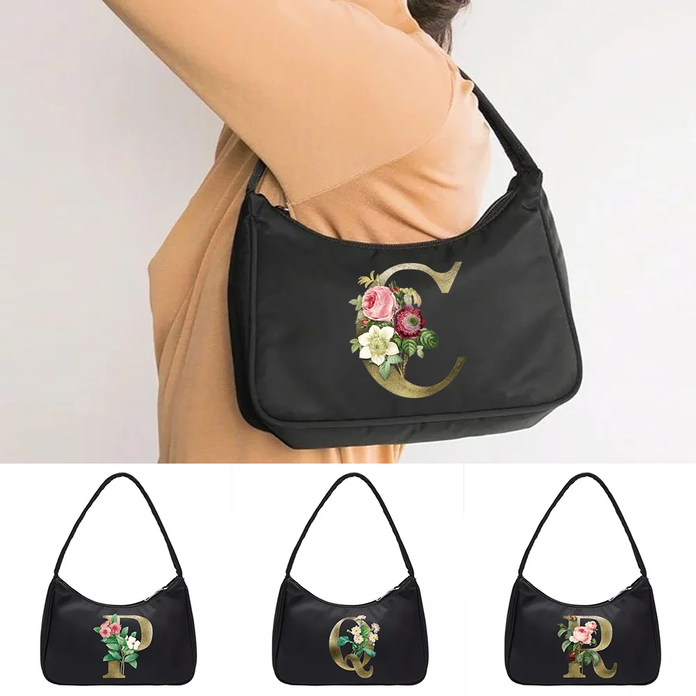 

New Shopping Underarm Bags Single Shoulder Bag Large Capacity Golden Flower Letter Pattern Coin Purse Cosmetic Storage Handbags