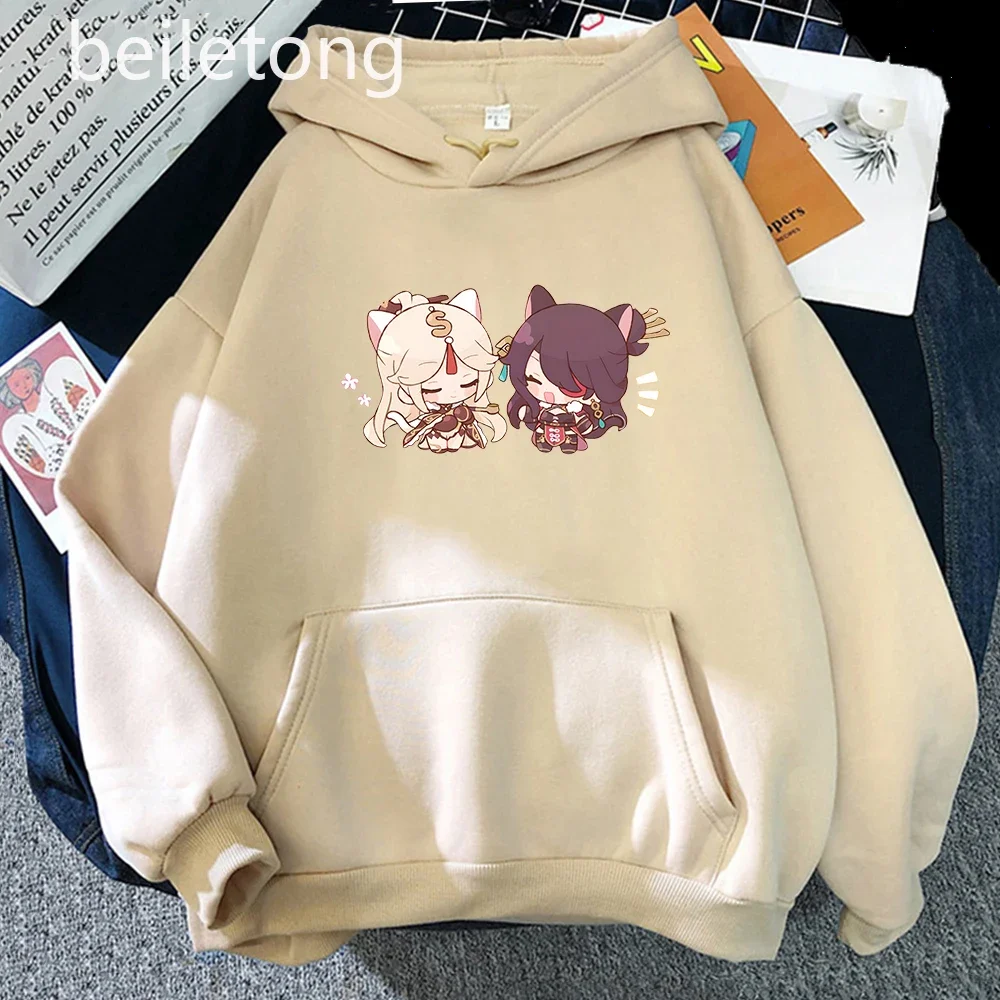 Sudadera con capucha Harajuku Genshin Impact Chibi Beidou y Ningguang para mujer, ropa Kawaii de manga larga, sudadera de gran tamaño, Primavera