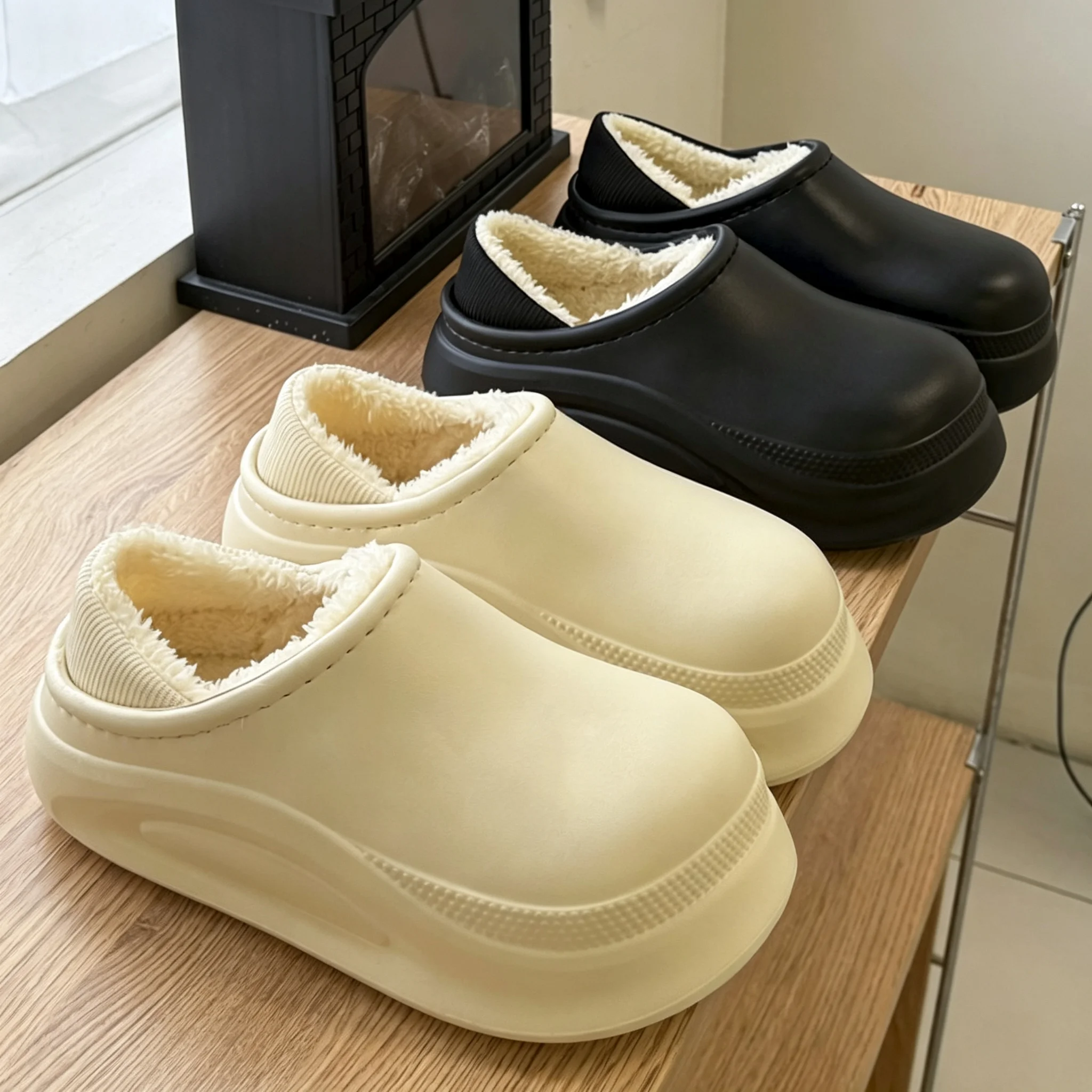 EVA Waterproof Cotton Shoes for Men in Autumn and Winter, Wearing Thick Soled, Anti Slip, and Plush Warm Cotton Shoes for Women