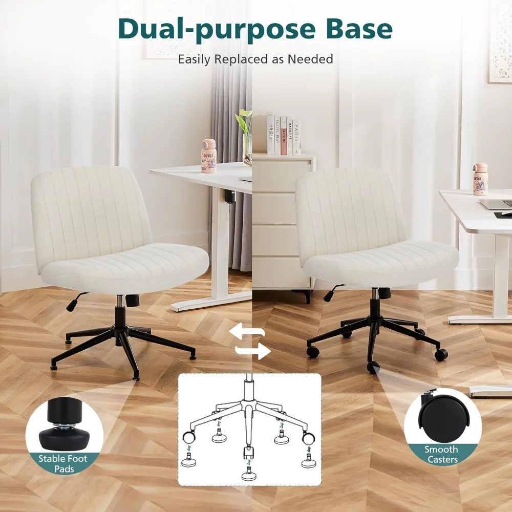كرسي مكتب دوار قابل للتعديل بعجلات، تصميم واسع الأرجل، مقعد قماش مريح للاستخدام المنزلي