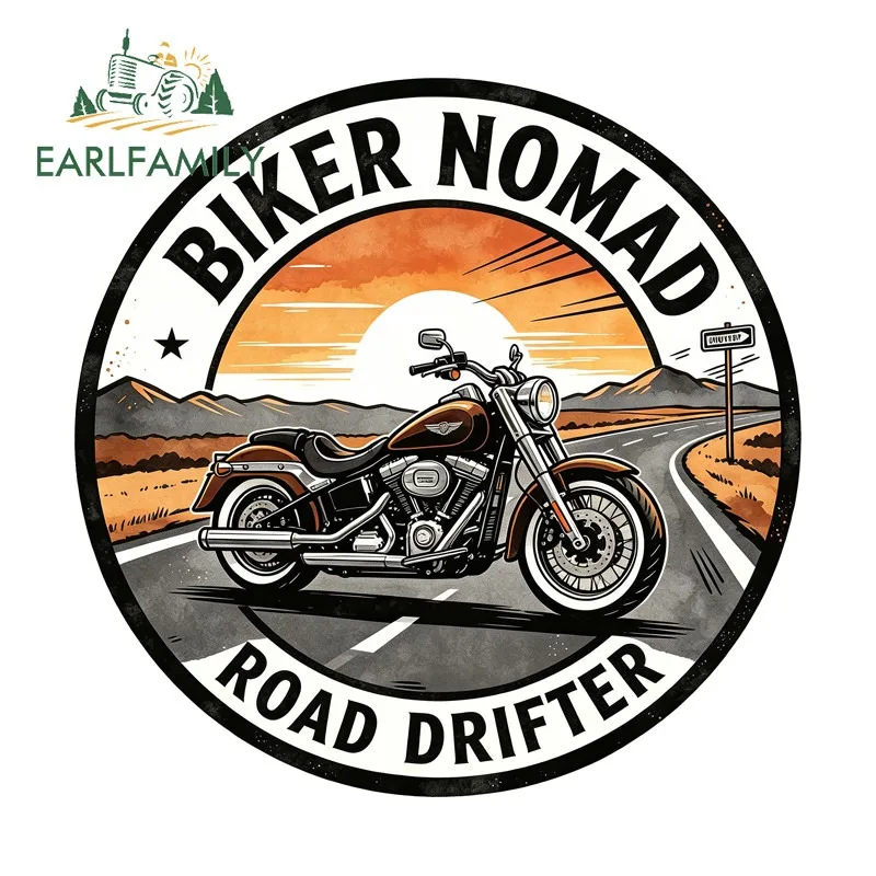 EARLFAMILY Biker Nomad Car Stickers Motorcycle Computer Cooler Aquaflask Toolbox Rear Windshield PVC Decal Waterproof Exterior