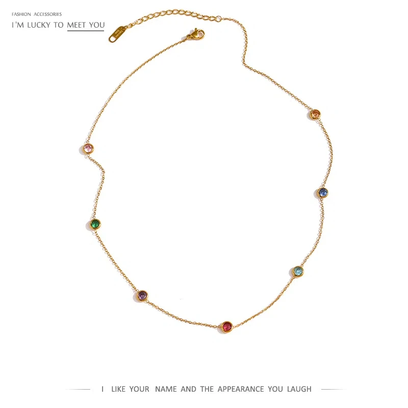 

316L Stainless Steel Chain Necklace Delicate Colorful Cubic Zirconia Collar Necklace Trendy Jewelry Bijoux Femme Party