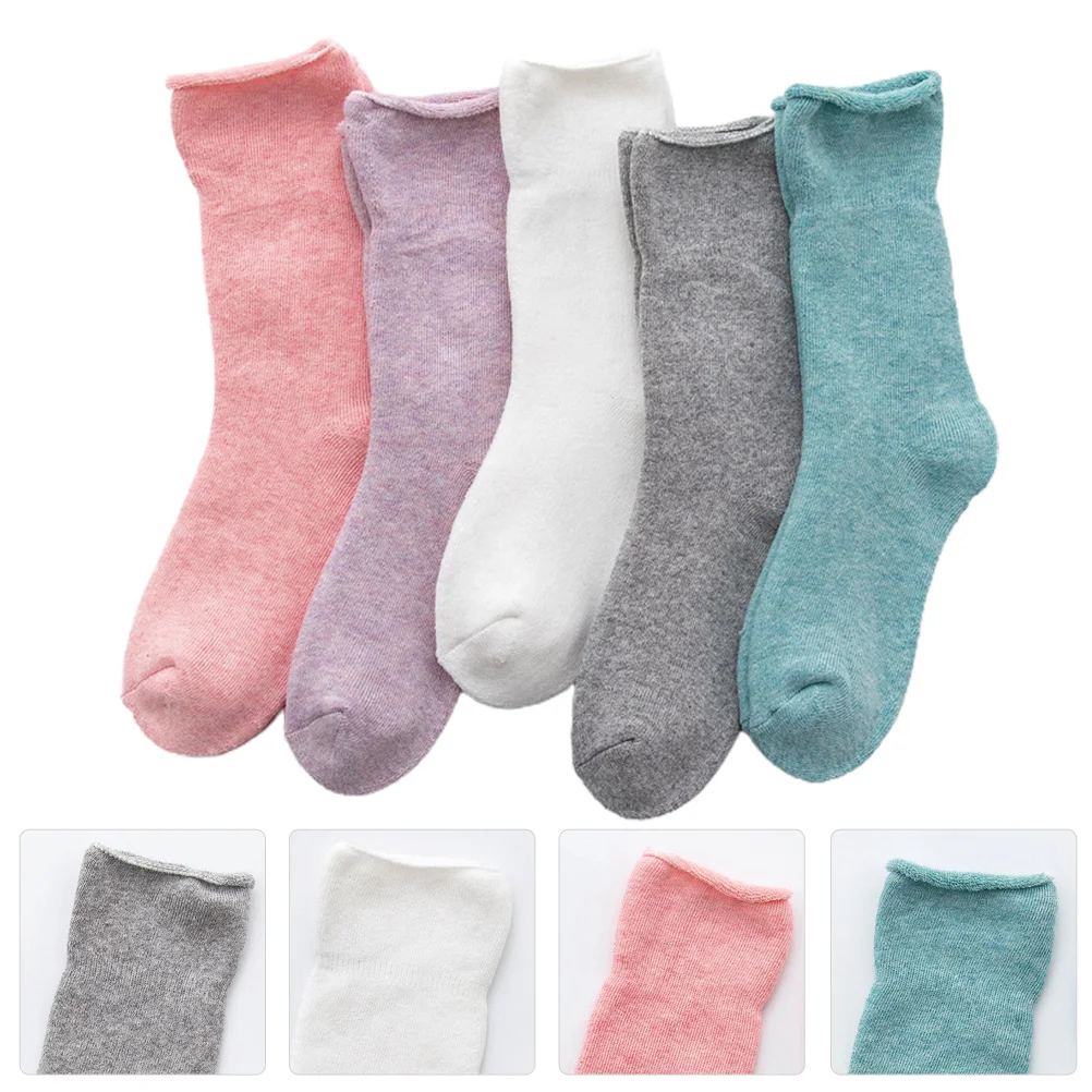 

5 Pairs Towel Socks Women's Mid-calf Length Knee-High Stockings Winter Warm Cotton Outdoor Stylish