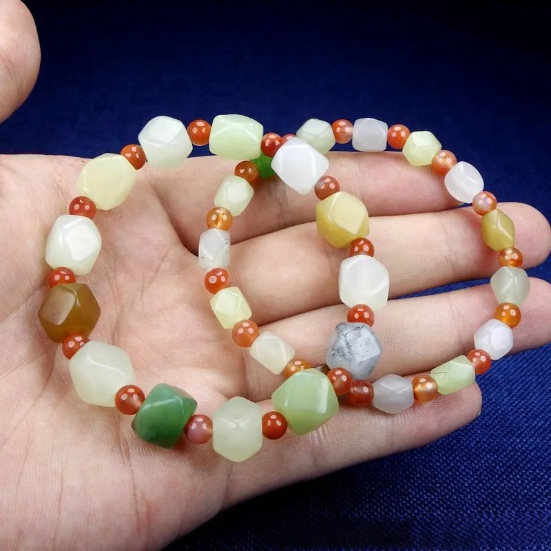 Xinjiang Hetian Jade Greenish White Jade Blue and White Yellow Mouth Brown Jade Jasper Duobao Colorful Polygon Bead Edge Women's