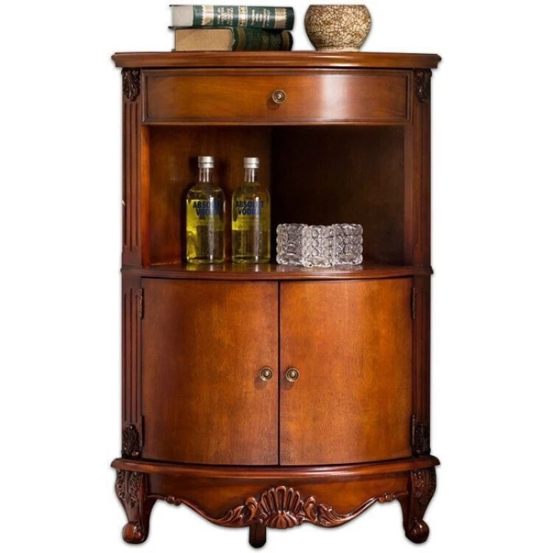 

American solid wood triangular cabinet dining room storage living room low corner cabinet wood multi-layer cabinet European