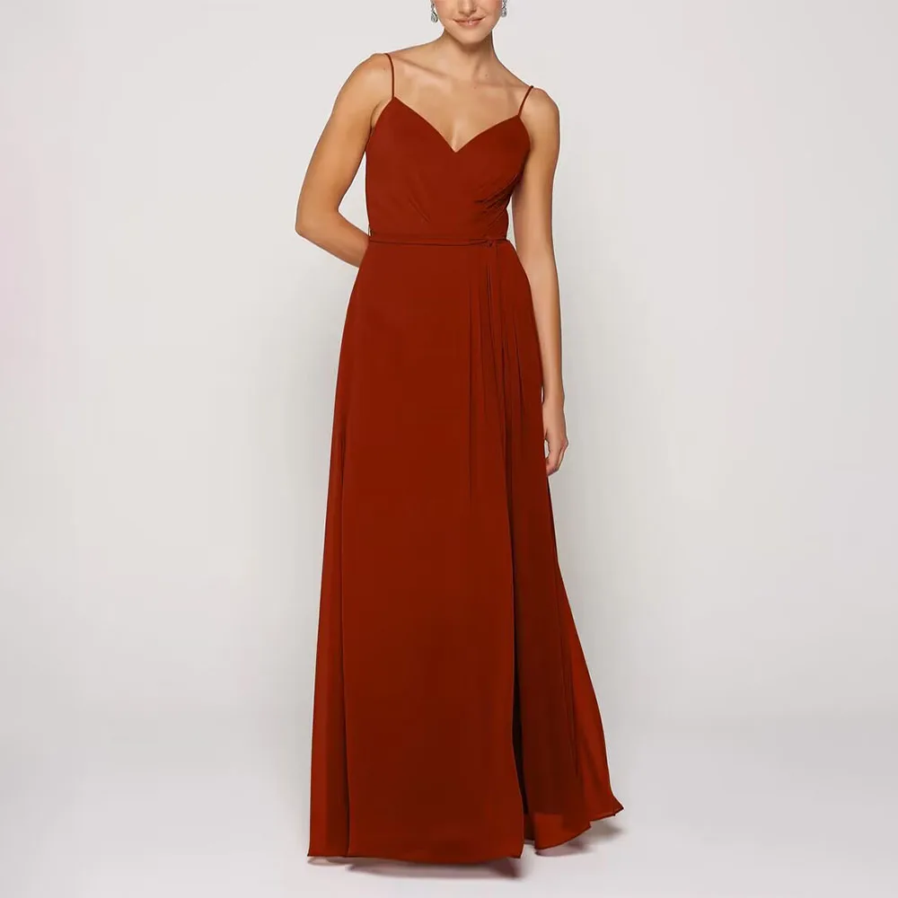 Customized V-neck Red Sleeveless Thin Suspenders Vestido De Madrinha De Casamento Вечерние Платья Amanda Novias فستان احمر Dress