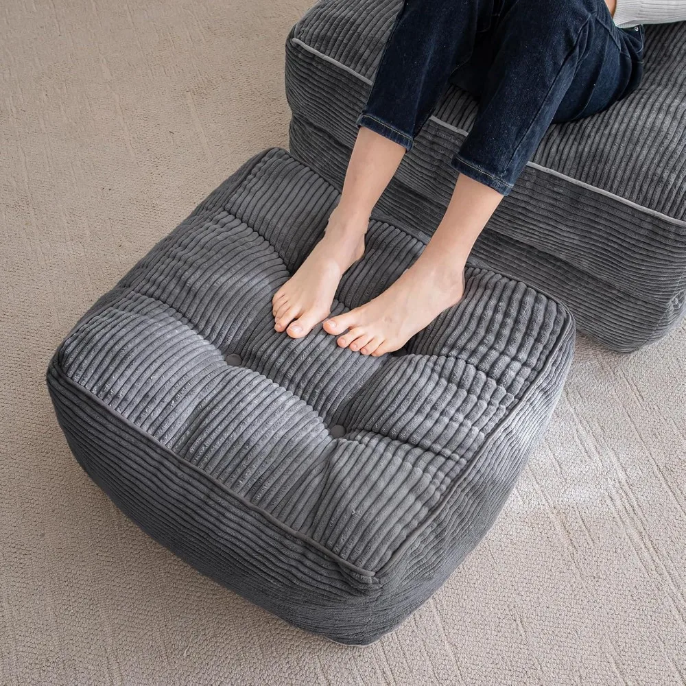 

Square Stuffed Pouf Ottoman, Corduroy Poufs with Foam Chunk Filling, Furry and Fluffy Pouf Foot Stool Storage Ottoman, 21 X 21