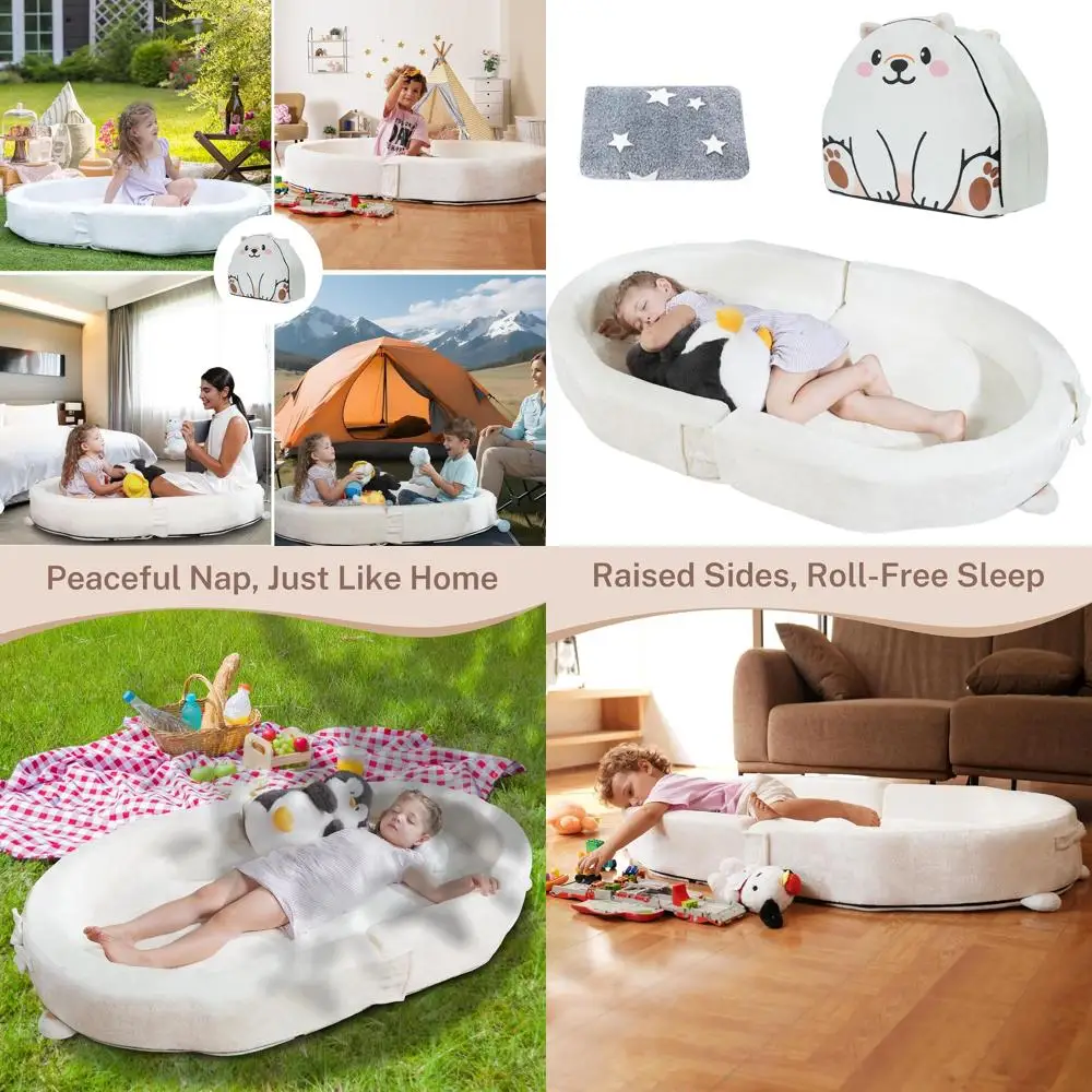 

Portable Toddler Travel Bed, Foldable Child Sleeper with Washable Blanket for Home, Outdoors, and Camping (White)