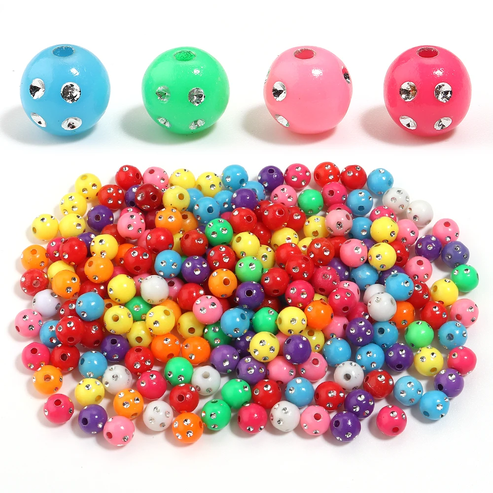 200 teile/los 8mm Mix Acryl Glänzende Perlen Kristall Große Loch Spacer Perlen Für Schmuck Machen DIY Armband Halskette liefert Erkenntnisse