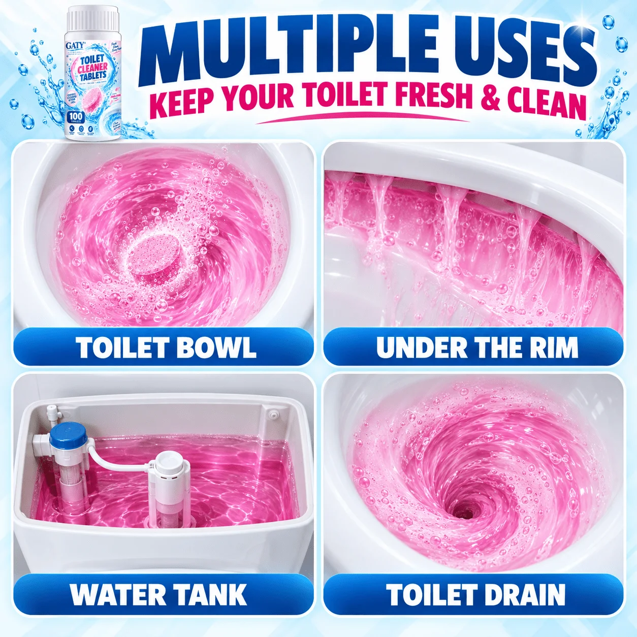 Pink Floral Toilet Effervescent Tablets, No Scrubbing Daily Clean Bowl Waterline Tank, Remove Yellow Water Stains Black Spots