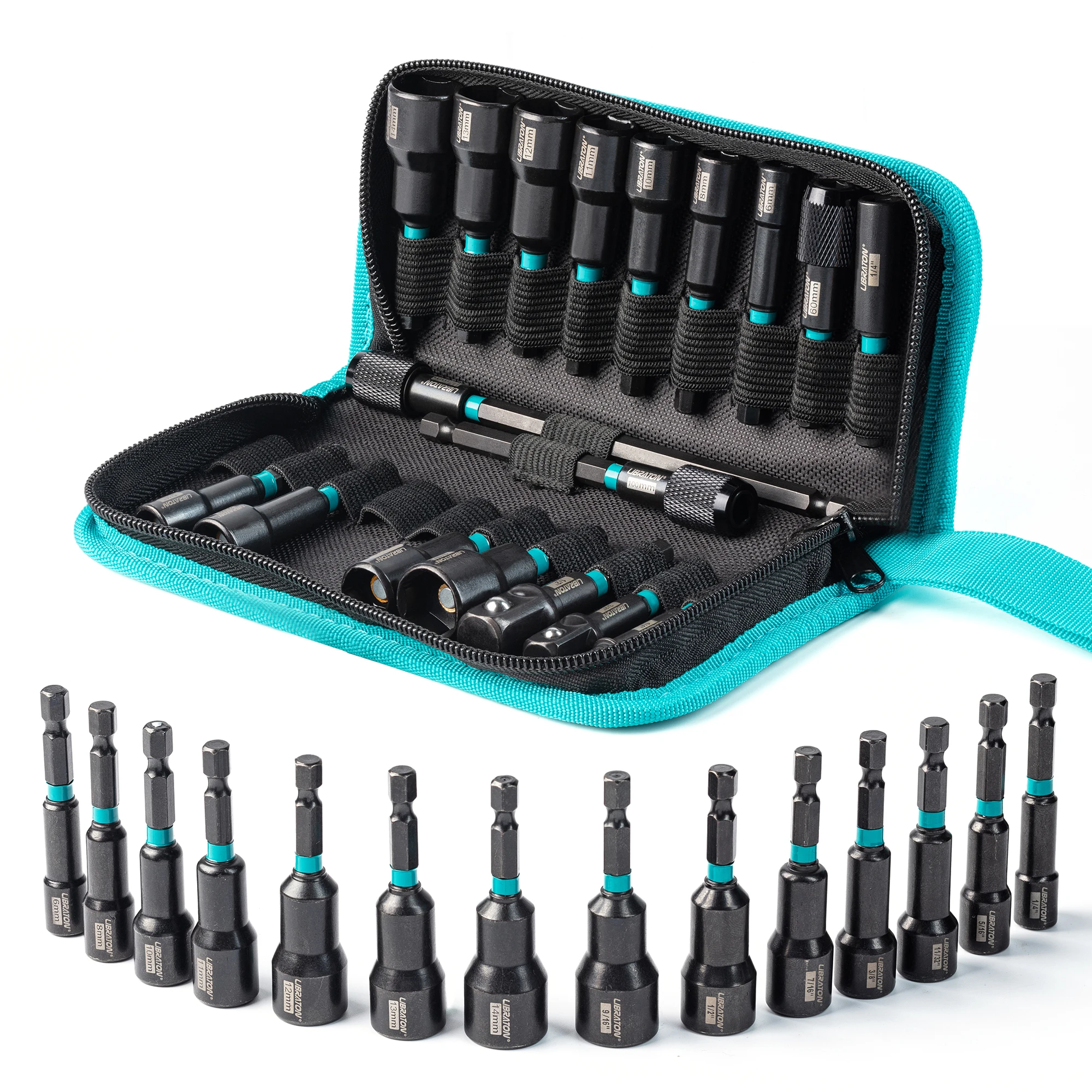 Libraton 21pcs Impact Drill Driver Bit Set, Metric and SAE Nut Driver, Magnetic Nut Driver Set, 1/4