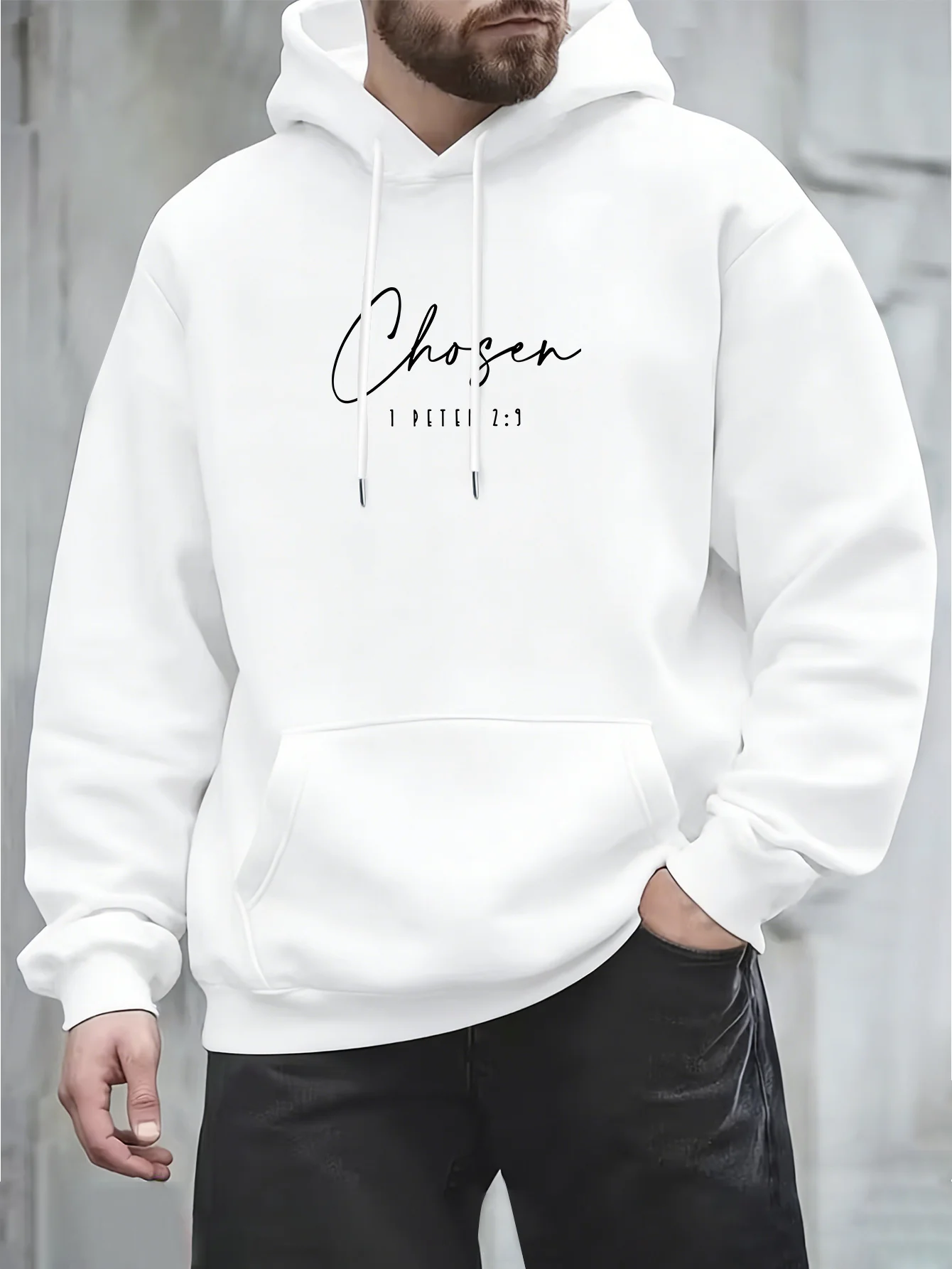 American Retro-style Men's Hooded Sweatshirt in A Simple Design Featuring Bible Verses Suitable,Daily Commuting in Autumn Winter