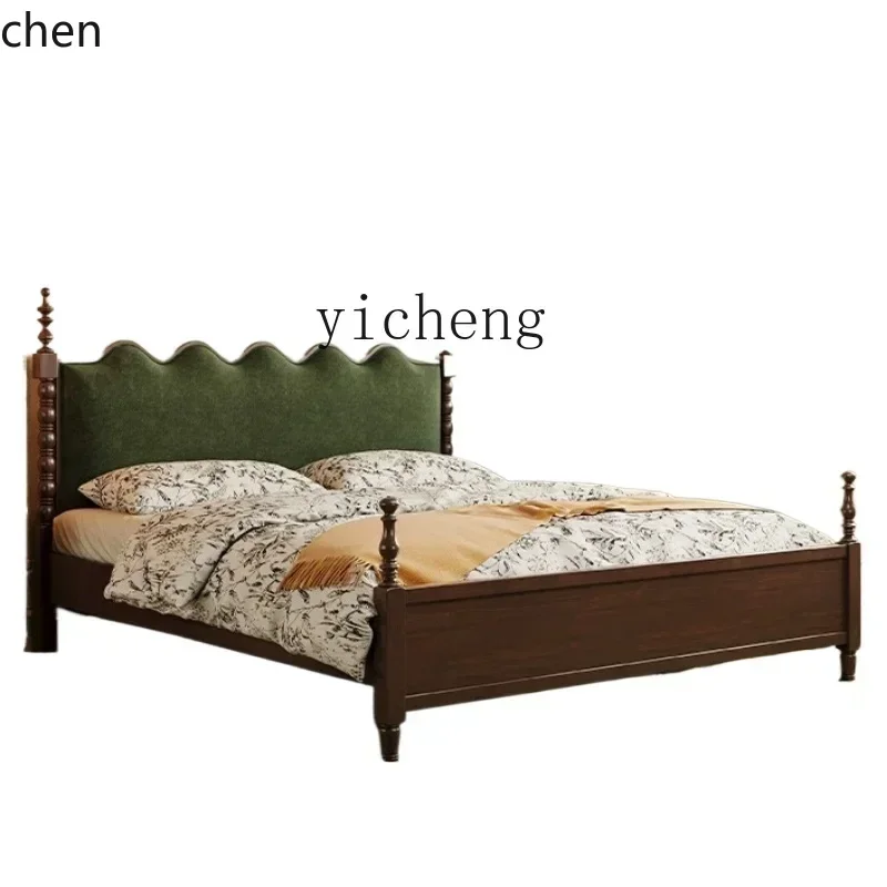HXL antique double bed American retro all solid wood bed master bedroom new Chinese backrest soft bag wedding bed