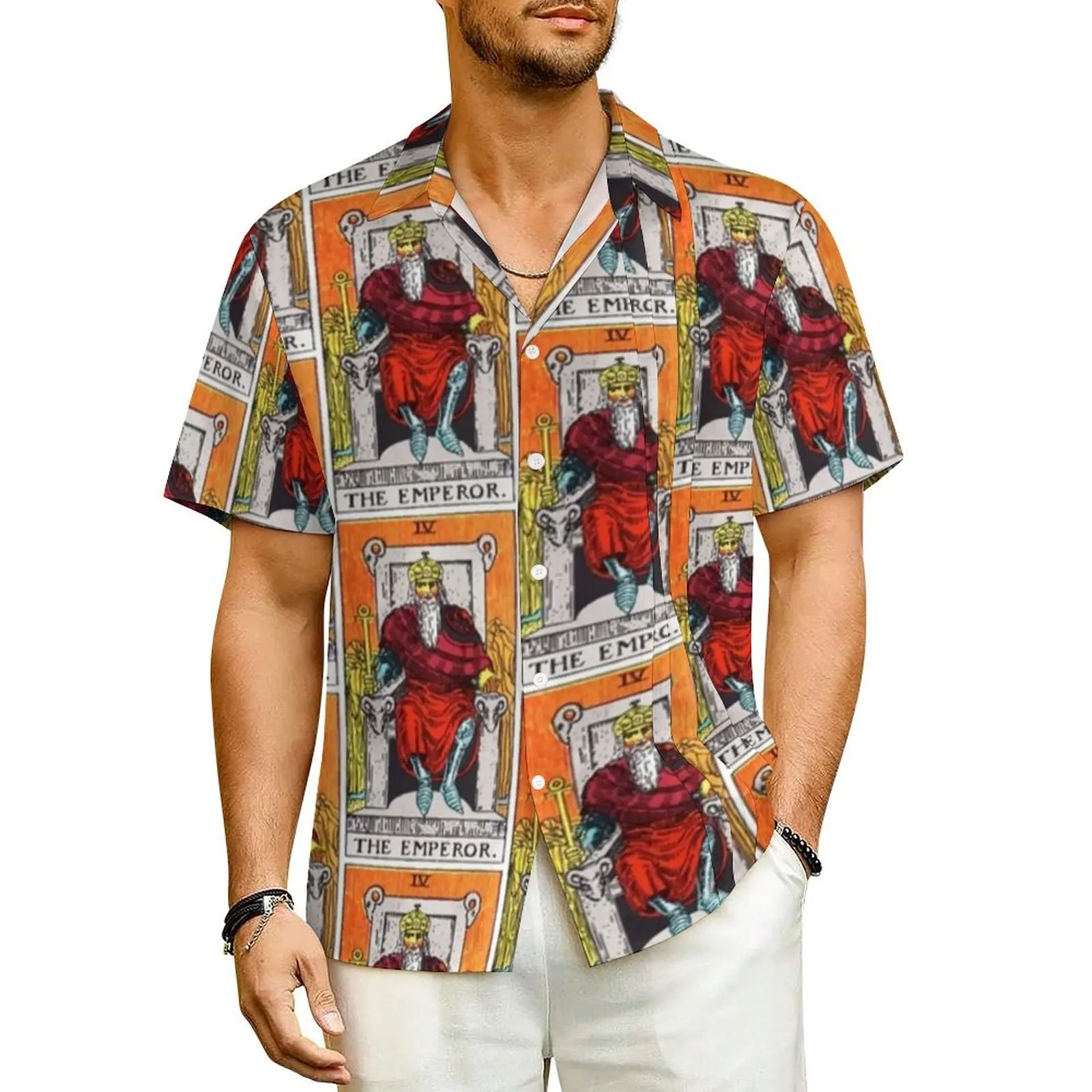 

The Emperor Tarot Vacation Shirt Vintage Print Hawaii Casual Shirts Men Classic Blouses Short Sleeve Stylish Printed Top