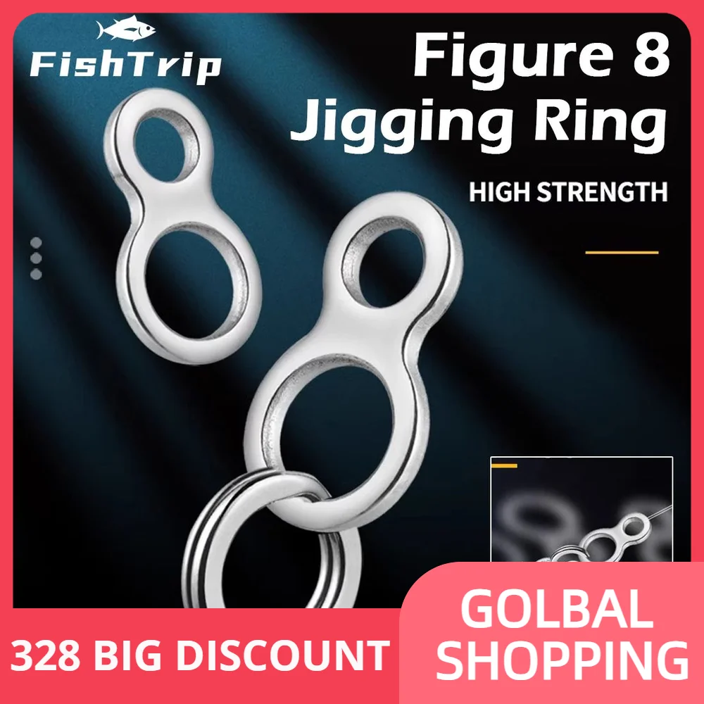 FishTrip 25~100Pcs Figure 8 Jigging Solid Ring Stainless Steel Lures Saltwater Sea Connectors Fishing Hook Accessories