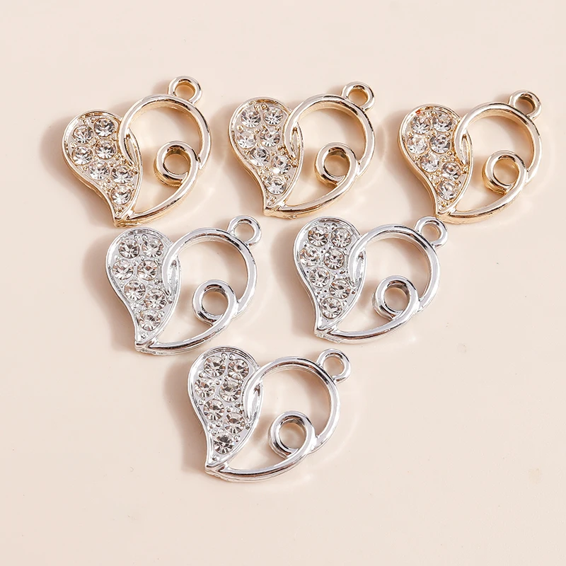 20pcs 17x17mm Cute Crystal Love Heart Charms Pendants for Making Drop Earrings Necklaces Bracelets DIY Craft Jewelry Accessories