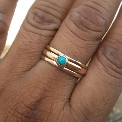 Huitan Imitation Turquoise Rings for Women Metal Simple Versatile Lady's Finger-ring Boho Style Daily Wear Party Beach Jewelry