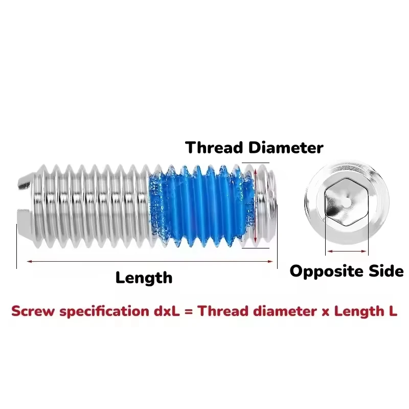 Blue Dispensing Anti-Loosening Screws  304 Stainless Steel Headless Hexagon Socket Grub Screw M5 M6 M8