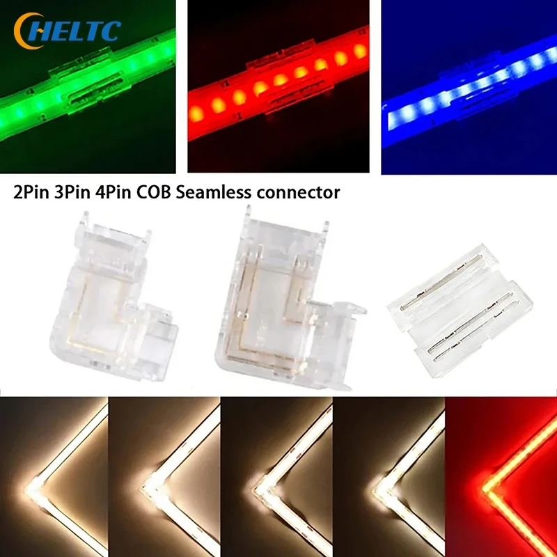 5/8/10MM 2/3/4Pin FOB COB RGB CCT Tape LED Lights Strip Solderless Connector Seamless L Shape Corner Connectors 90 Degree DIY