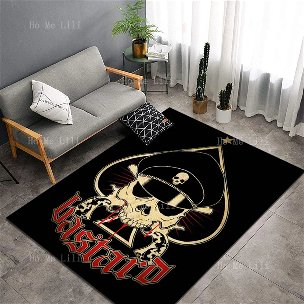 Spades Heart Pirate Skeleton Basketball Fan Sports Horn Skull Living Room Carpet Non-Slip Flannel Mat