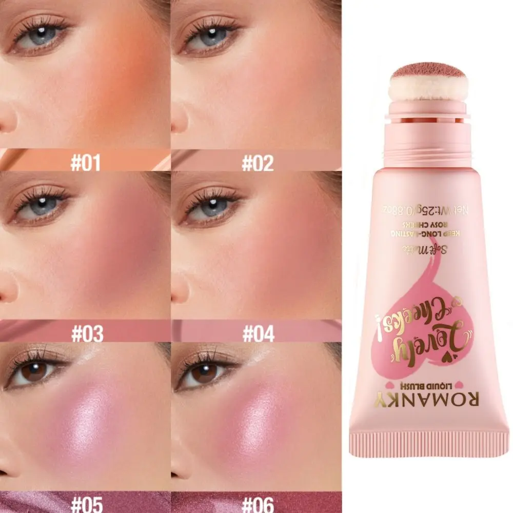 

6 Colors Liquid Blush Waterproof Sponge Head Cheek Liquid Blush Cream Longlasting Color Enhancing Makeup Rouge