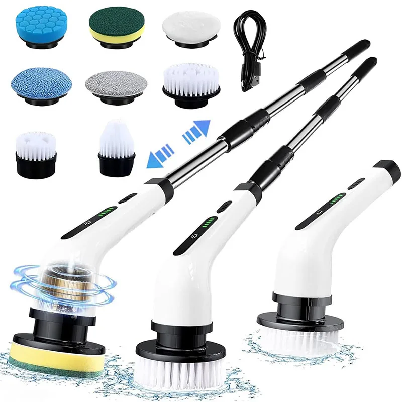 

Cordless 9-in-1 Electric Spin Scrubber Power Brush for Bathroom Kitchen Car Household Cleaning Extendable Scrubber