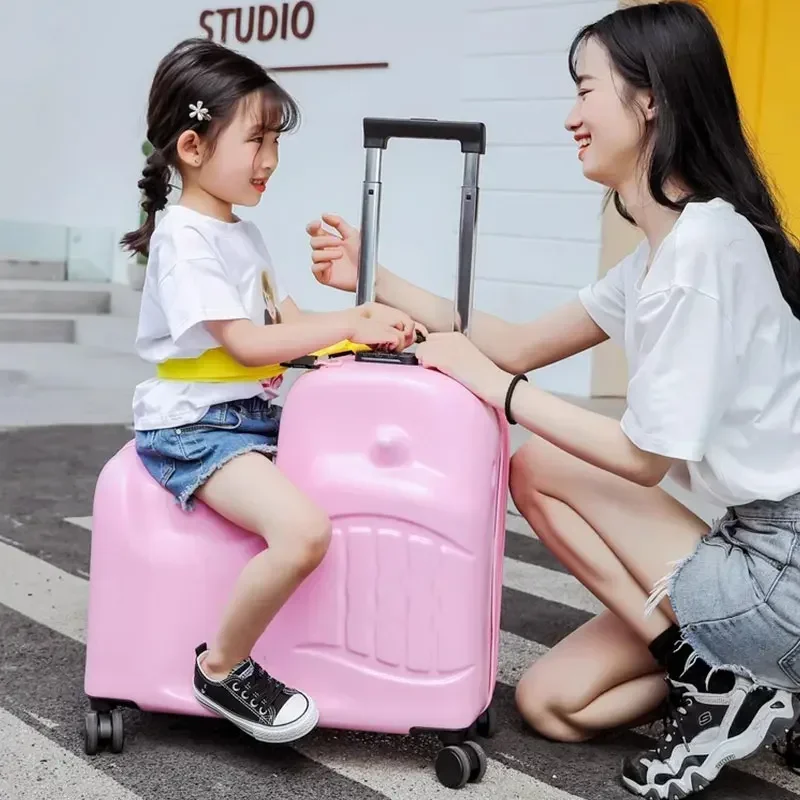 Cartoon Suitcase for Kids Can Sit and Ride on Luggage Cute Children Travel Suitcase Lightweight Trolley Case 20/24 Inch