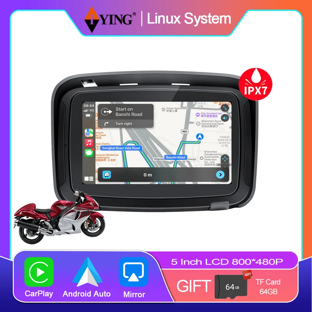 5 Inch Motorcycle GPS Moto Navigation Portable Motor Navigator GPS Navigation Motorcycle Carplay Android Auto Stereo Waterproof