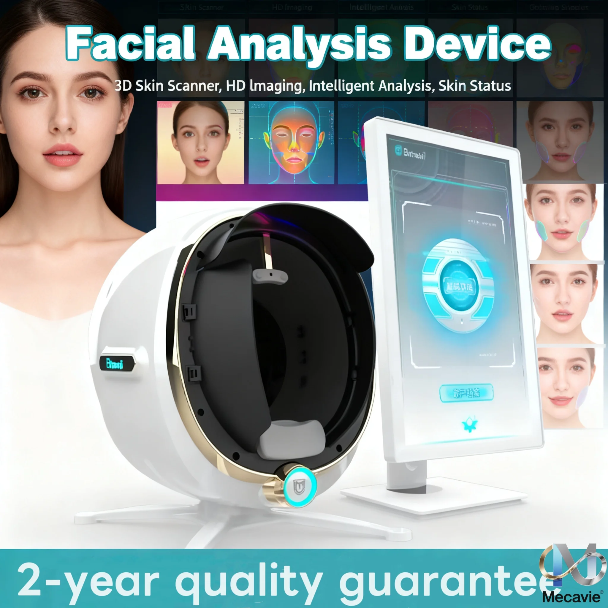 Analizador de cuidado facial con espejo mágico 3D con cámara HD: interfaz en inglés para una análisis profundo de la piel preciso y el monitoreo de estado dinámico