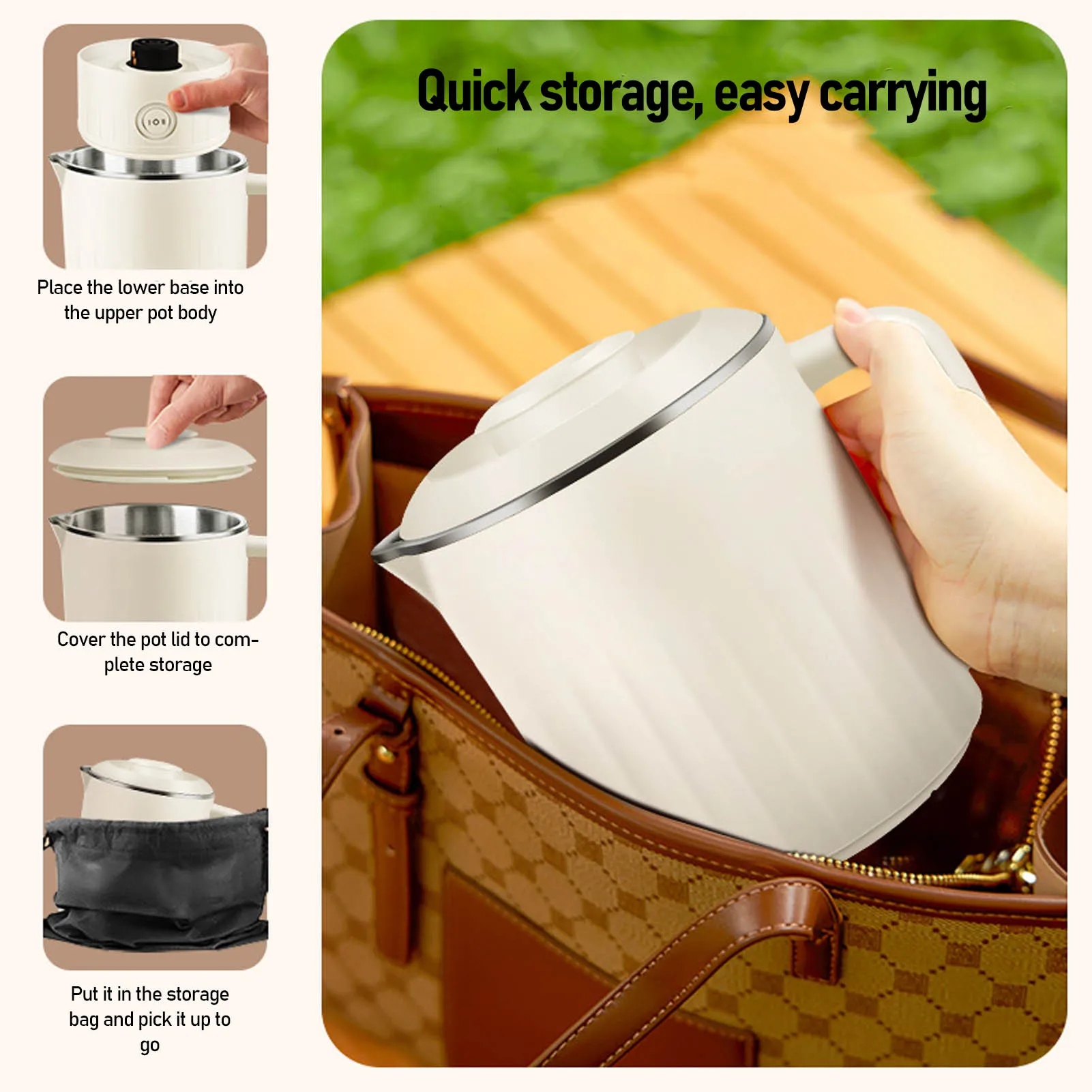 

Travel Electric Kettle 600ml Capacity 600W Fast Heating Stainless Steel Portable Hot Water Boiler for Business Trip