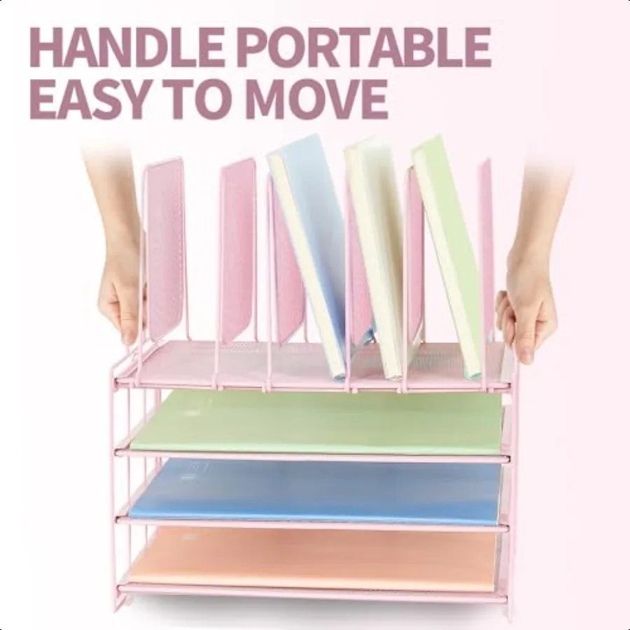 Настольный органайзер для бумаги с ручкой, 3-х ярусные лотки для писем с 5 вертикальными держателями для файлов, настольный органайзер для хранения бумаги для классной комнаты H