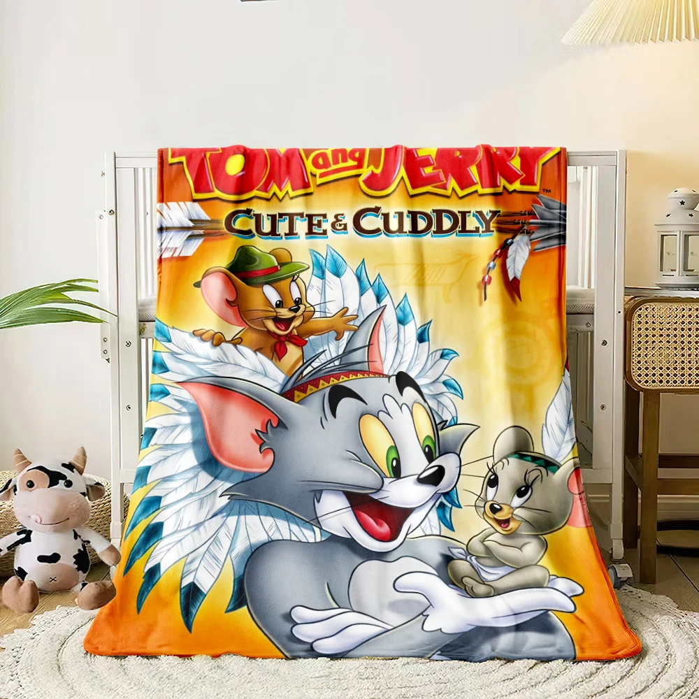 Miniso Tom and Jerry Printed Flannel Blanket.Sofa,Bedroom.Bed Home Office Nap Blanket Car,Travel, Camping, Picnic Blankets Gift